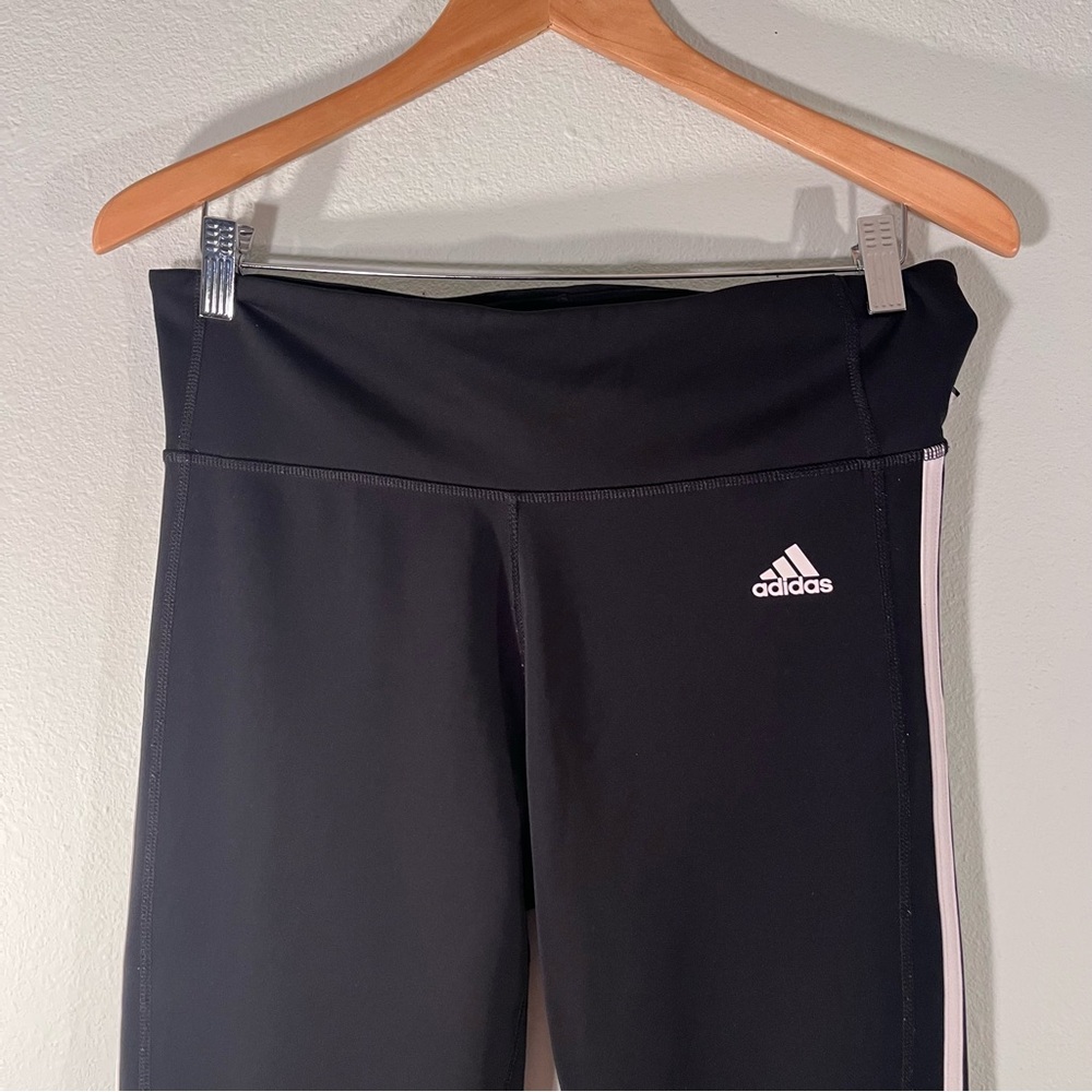 Adidas vintage style Black Leggings with White Stripes women’s size large - Picture 3 of 11